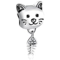 Hot Sale New Charm Plata 925 Sterling Silver Cat and Fishbone Beads for Bracelet Pendant Jewelry Accessories Factory Wholesale