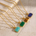 Fashion Rectangle Natural Stone Pendant 18K Gold Plated Stainless Steel Jewelry Bead Chain Necklaces for Women