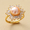 Elegant Woman Resizable Wedding Band Rings Gold-Plated Freshwater Pearl Zircon Designer Brass Stylish Eternity for Weddings