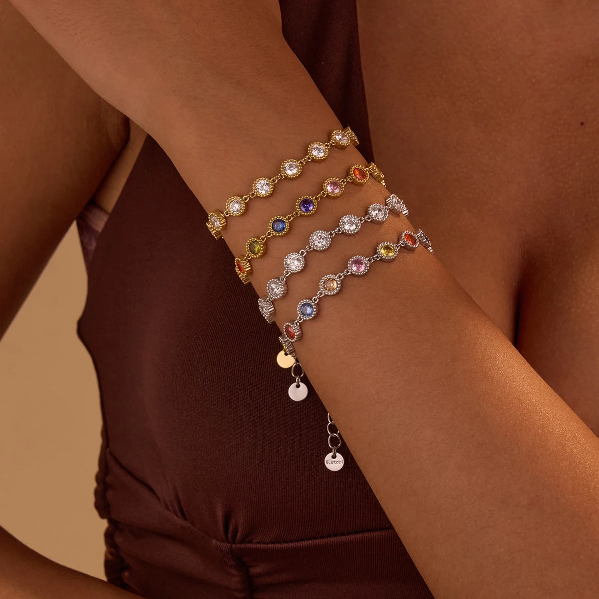 Diamond Romantic Zircon Bracelet Women's Stainless Steel PVD Gold Anti Tarnish Gemstone Bracelet Bangles Adjustable