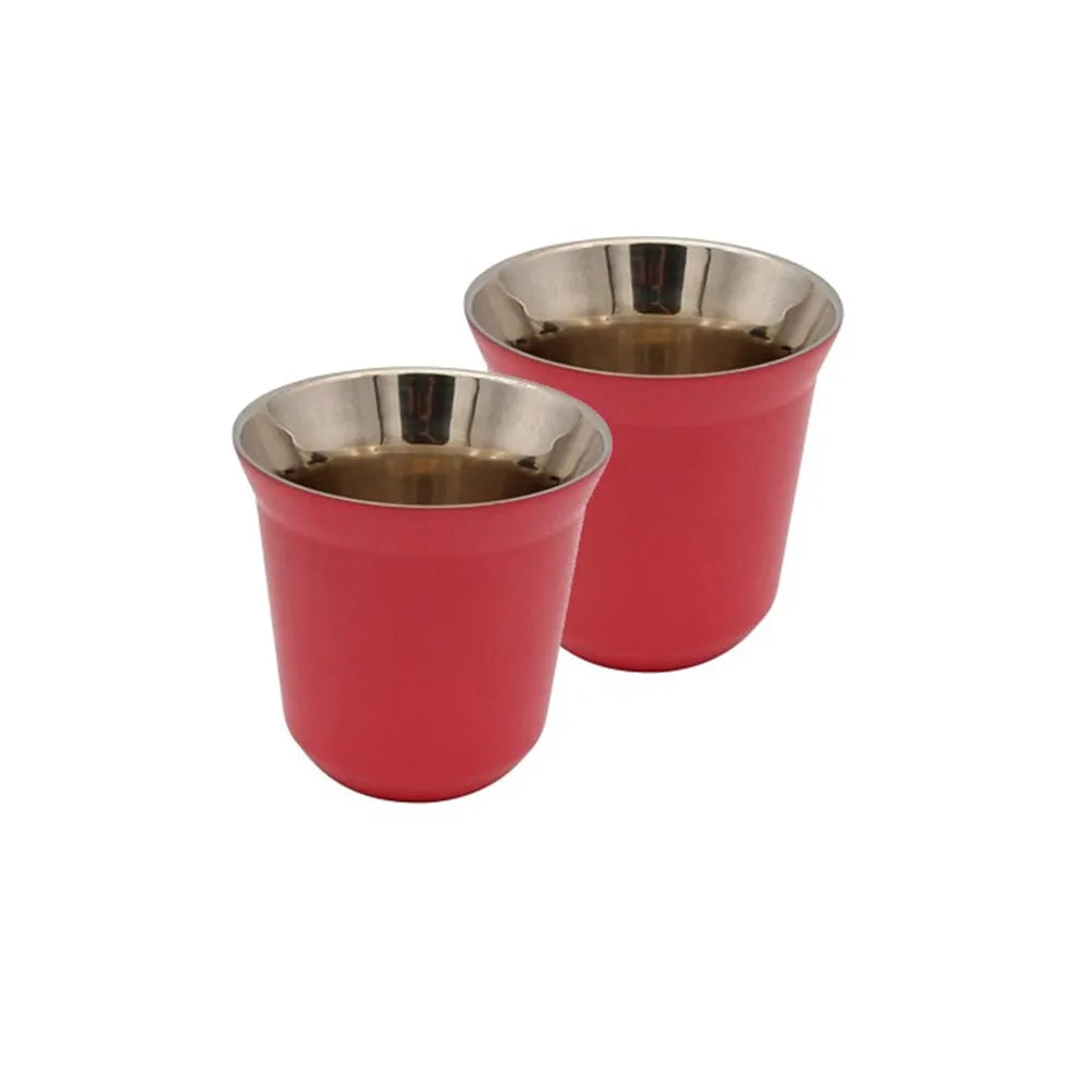 Stainless Steel Double Walled Espresso Coffee Cup Set 2 Metal Tea Water Mug