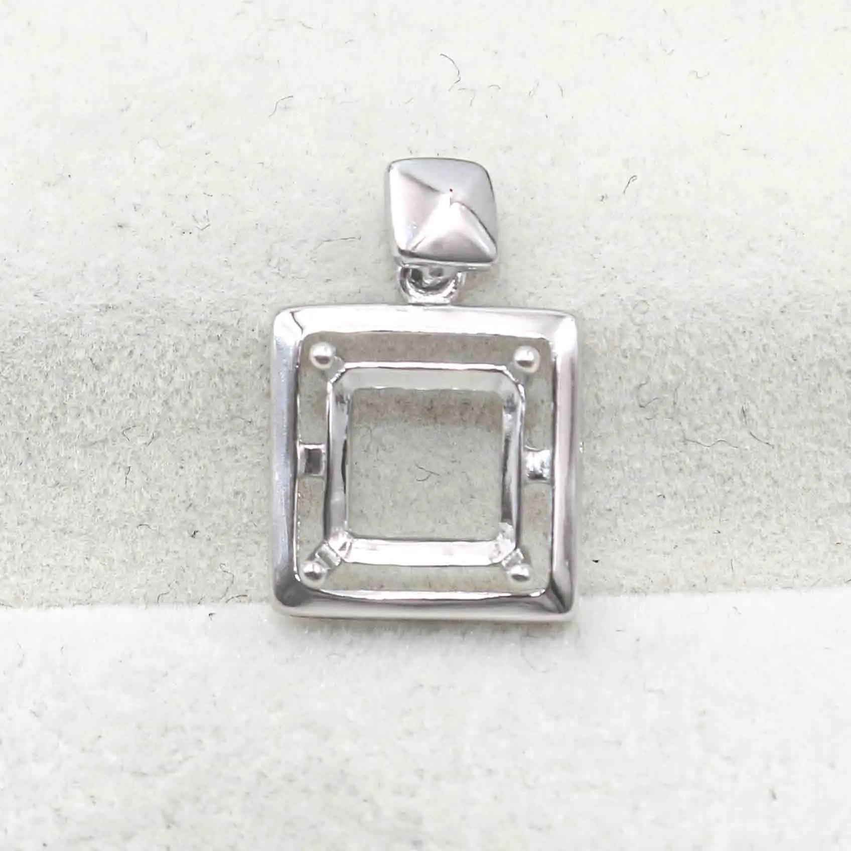 Sterling Silver 8*8mm Semi Mount Pendant Empty Frame Blank Support Setting S925 Base Holder Without Center Stone for DIY Inlay