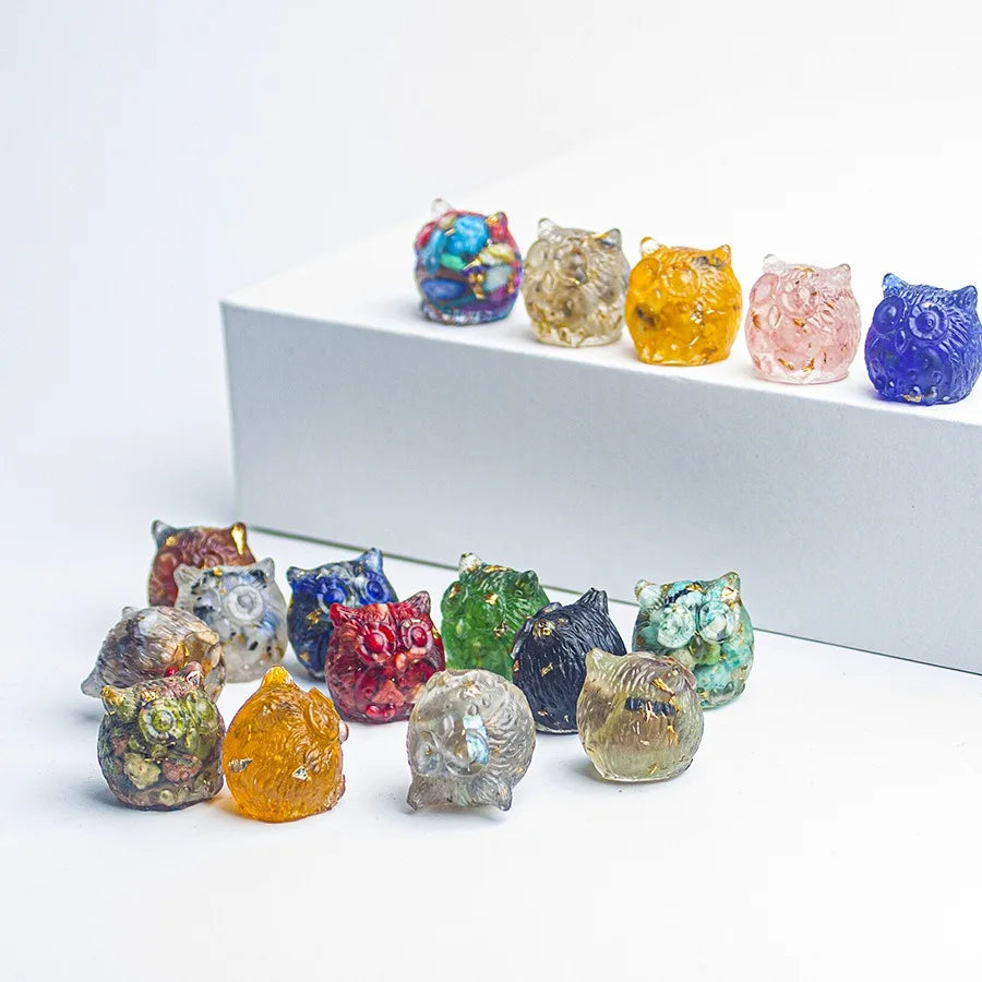 Wholesale Cheap Rainbow Colorful Glue Drip Natural Gravel Crystal Cute Small Animal Owl for Decoration Ornament Gift