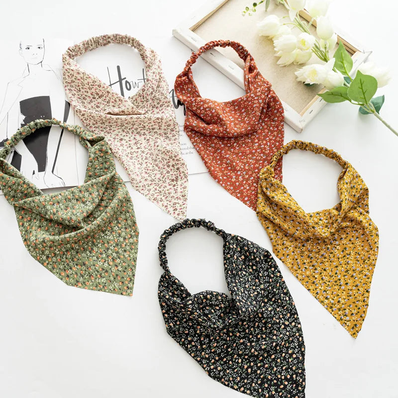 Fashion Flower Print Triangle Head Scarf Floral Elastic Hair Bandana Headband Summer Boho Hair Accessories Gifts for Women