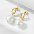 925 Sterling Silver Shell Pearl Drop Earrings 14K Gold Plated Geometric Knot Zircon Pearls Water Drop Shape Earrings for Women