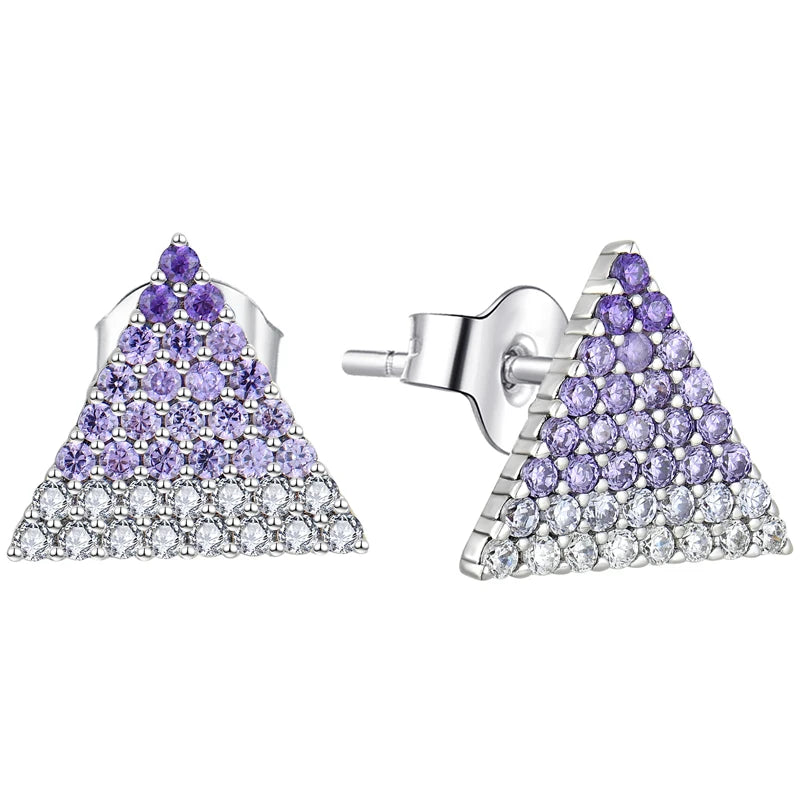 925 Sterling Silver Woman Earrings Dainty Rhodium Plated Gifts Triangle Zirconia Purple Geometric Stud Earrings for New Year