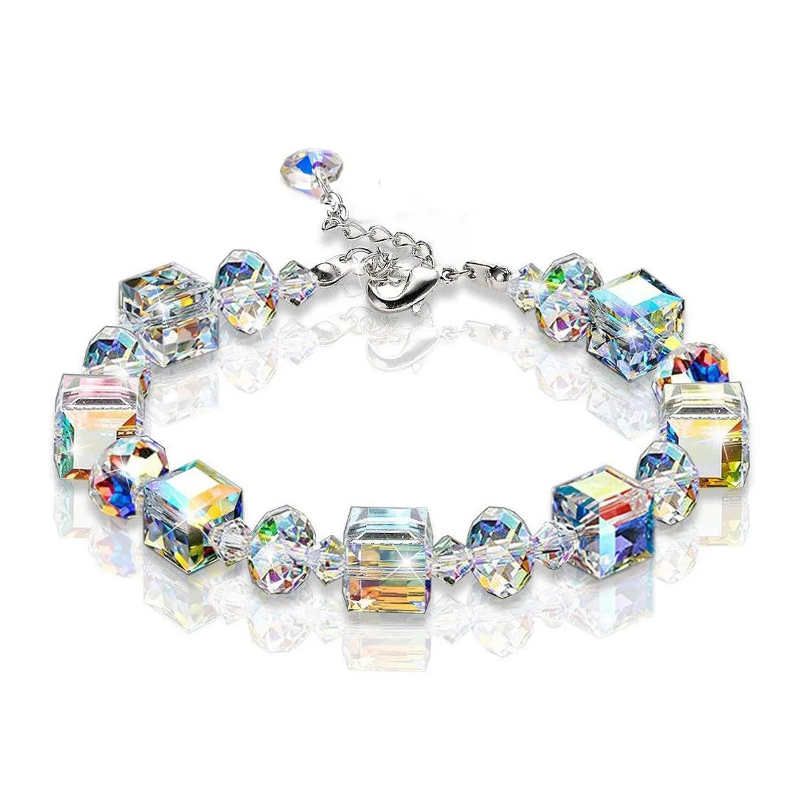 Dainty Female Gift Bling Square AB Rhinestone Crystal Beads Bracelet Jewelry for Women