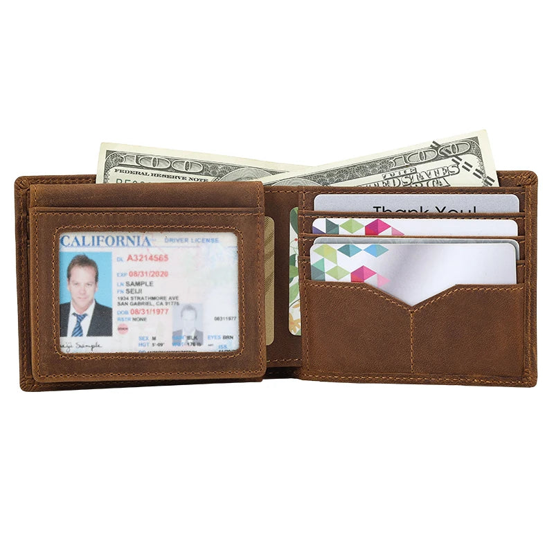 Laser Engraving Custom Logo Brown High Grade 100% Real Genuine Cowhide Napa Leather Wallet Gift Wallet Set for Men
