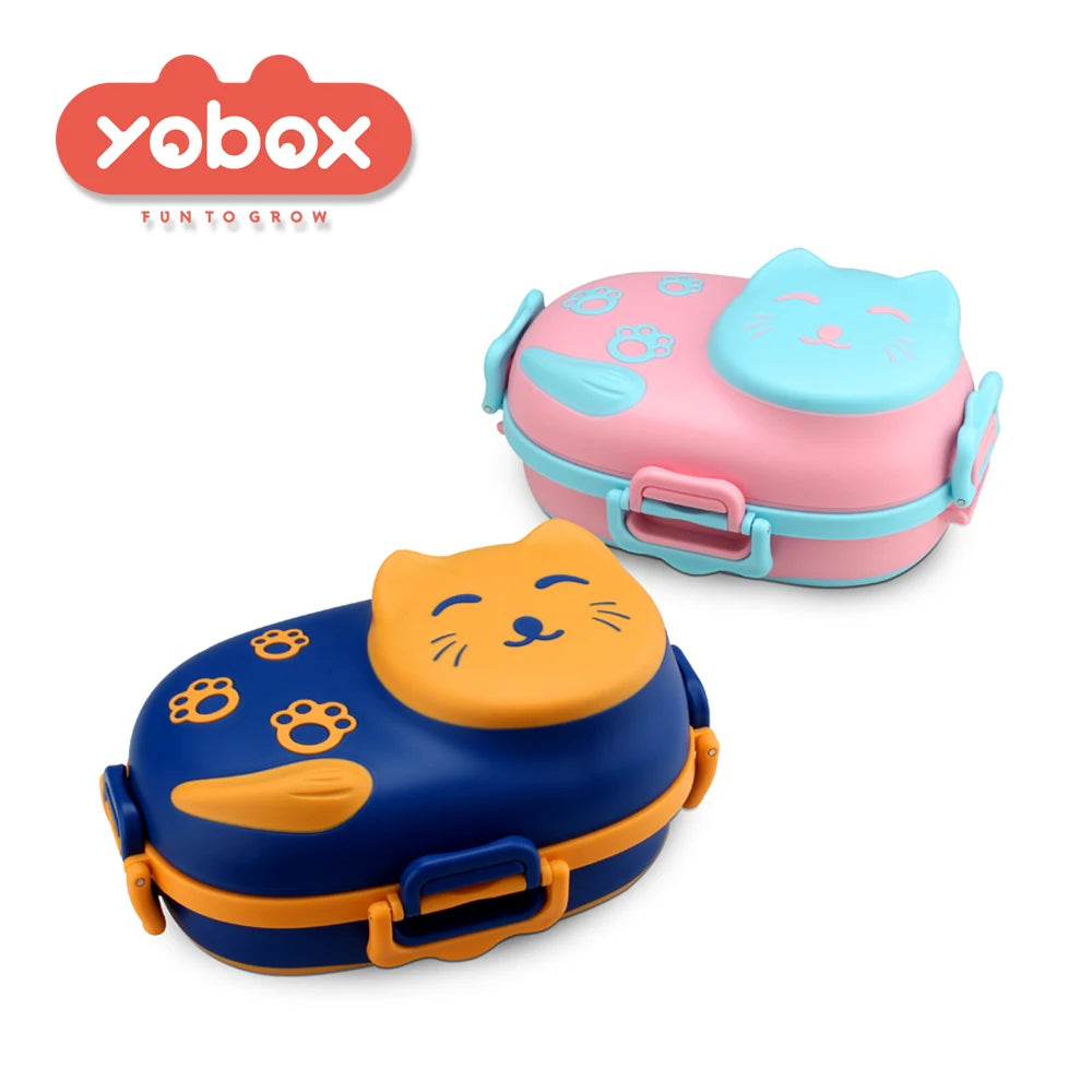 YOBOX Little Cat 3 Compartment Stainless Steel Bpa Baby Feeding Food Bento Box Bowl Set