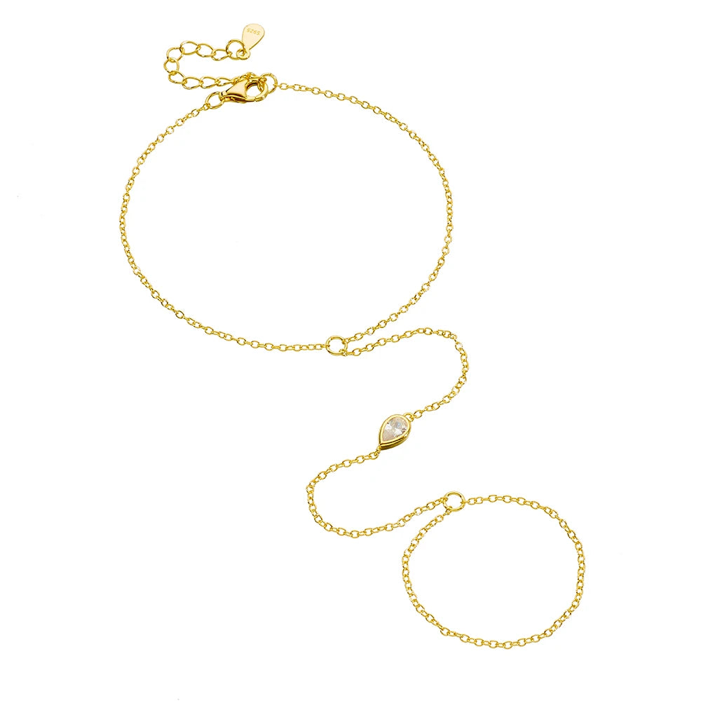 Wholesale Jewelry 925 Sterling Silver 14K Gold Plated Summer Beach Vacation Cz Zircon Layer Hand Chain Bracelet for Women