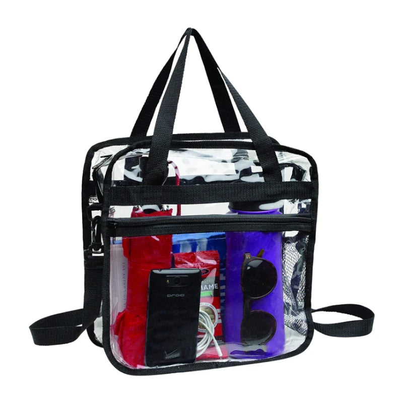 Transparent Clear PVC Vinyl Tote Handbag for Women Waterproof Black Shopping Bag Ladies' Portable Tote Bag