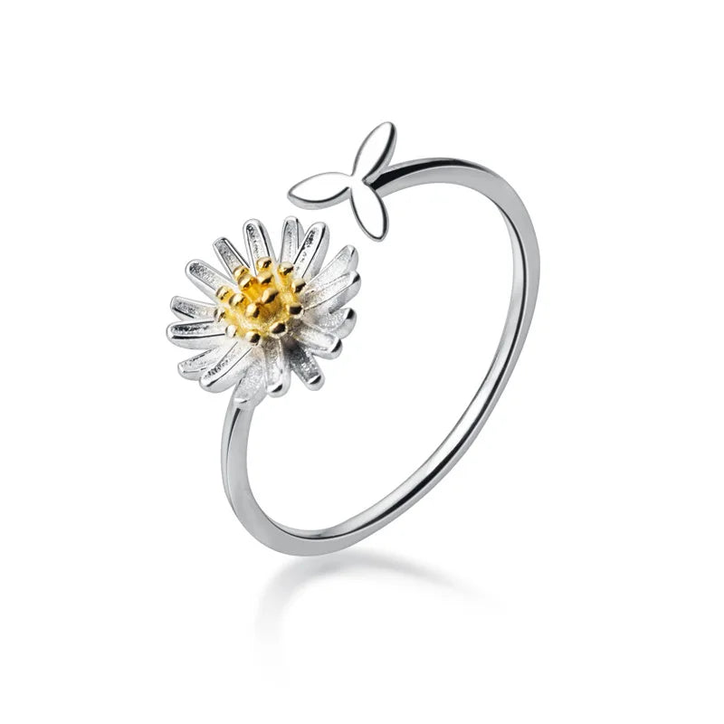 Wholesale S925 Sterling Silver Ring Fashion Open Daisy Flower Rings for Women Party Gifts Jewelry