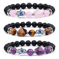Luxury Charm Fatima Hamsa Hand Tiger Eyes Obsidian Amethyst Quartz Bead Healing Natural Stone Bracelet Jewelry for  Women