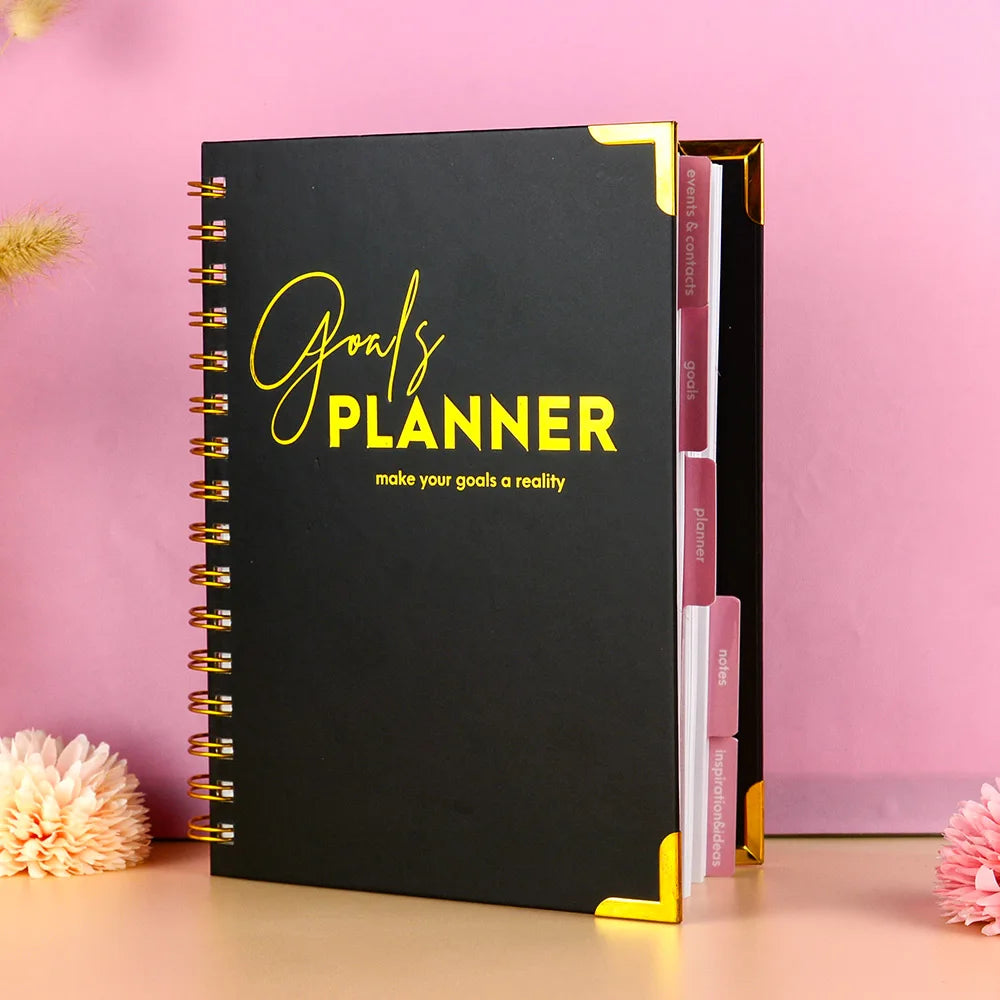 Wholesale Black Hardcover Spiral Daily Weekly Diary Goals Planner Agenda Notebook