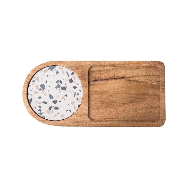 Rectangular Food Tea Serving Tray Wood Platter Acacia Wood Sublimation Cup Wooden Tray and Marble coaster Set for Drinks