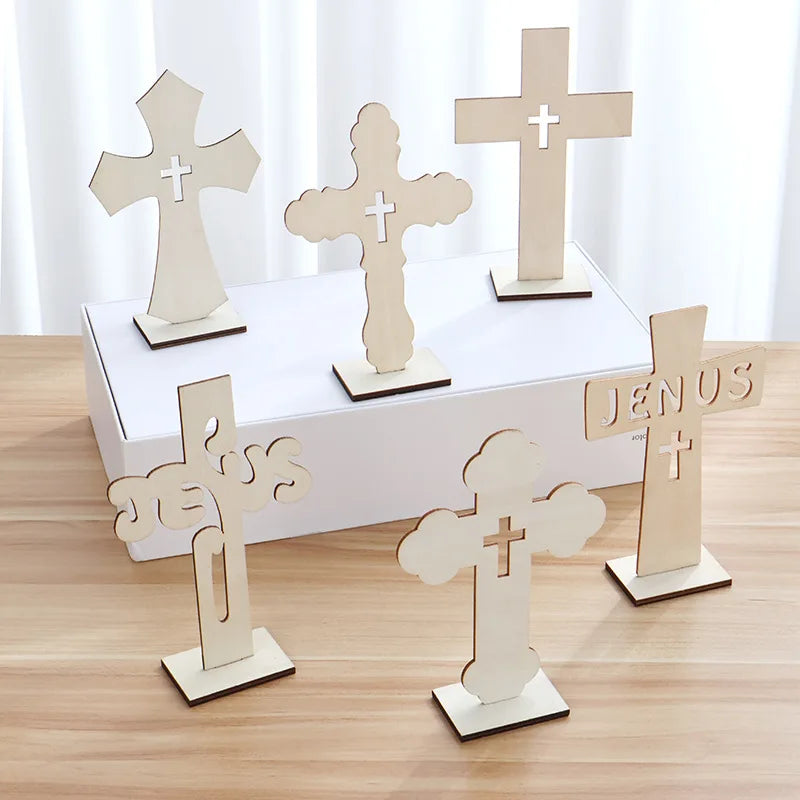 New Safe Unfinished Blank Plywood Handicraft Cross Decoration with Engraving Eco-Friendly Religious Tabletop