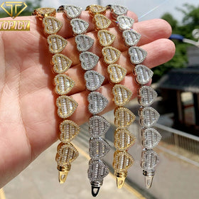 9MM Heart-Shaped Tennis Bracelet Necklace for Women Cute CZ Bling Baguette Heart Fashionable Link Chain Jewelry for Girls