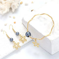 Popular Trend Brass  Pendant Charms Wave Bangle Gold Jewelry Pearl Earring s Set for Women