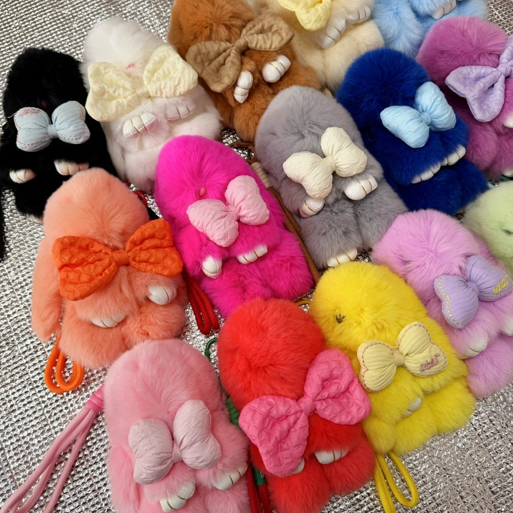17cm Plush Rabbit Keychain Pendant Bag Ornaments Mobile Phone Accessories Car Keyring Rabbit Fur Pompom Fluffy Bunny Keychain