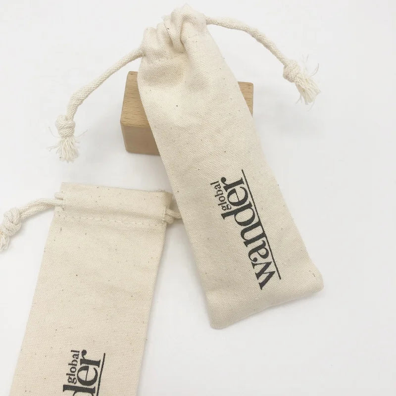 Custom Logo Printed Brushed Canvas Cotton Gift Bag With Ribbon