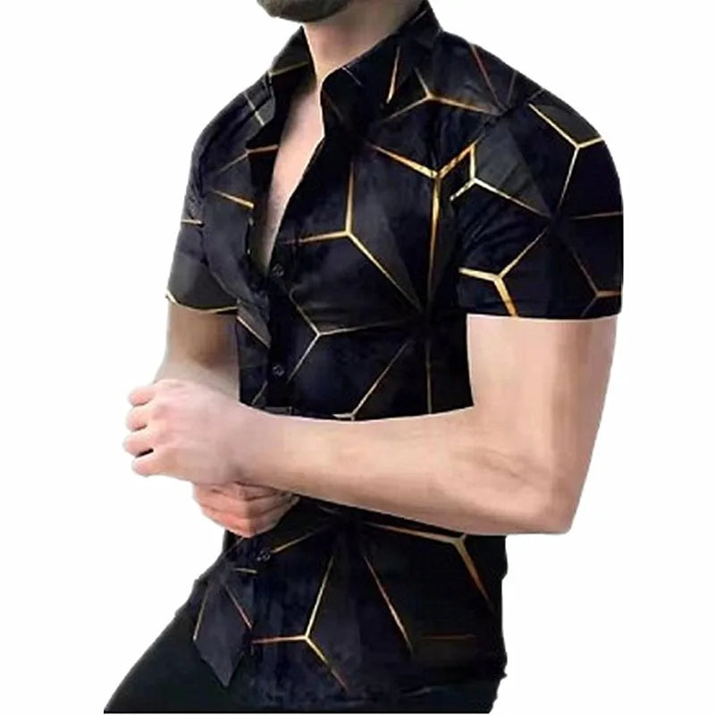 New Stylish Men's Short Sleeve Gym Sport Shirt All Over Printed Casual Essential From Knitted Fabric