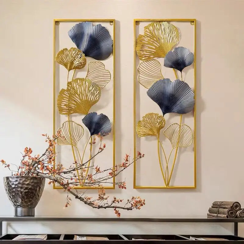 Decorative Contemporary Metal Art Wall Decoration Pendant Sofa Background Ginkgo Leaf Wall Hanging for Christmas