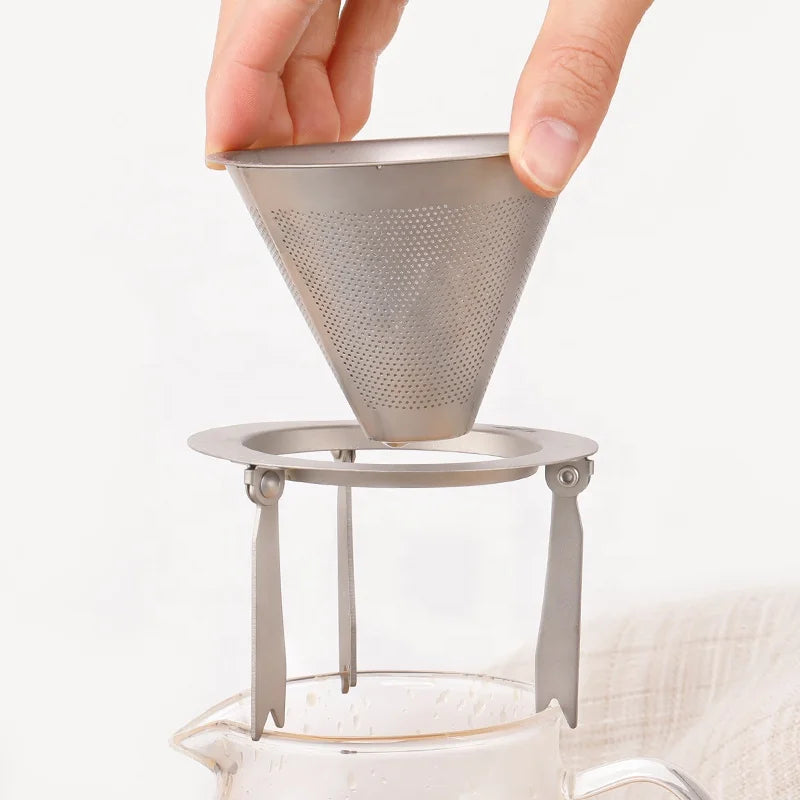 Outdoor Reusable Cone Titanium Tripod Coffee Filter