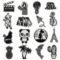 New Iron on Embroidery Black Series Dog Cat Tower Hat Coco Tree Whale  Patch for Decoration Gift