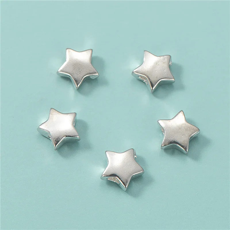 7.3mm Solid 925 Sterling Plain Silver Five-pointed Star Spacer Beads Flat Beads for Jewelry Making