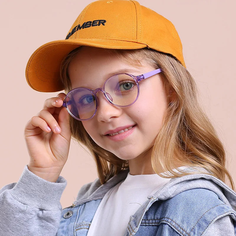 TR90 Anti Blue Light Glasses Frame for Boys Girls New round Children's Computer Eyewear Radiation Proof in Pink Purple Gray