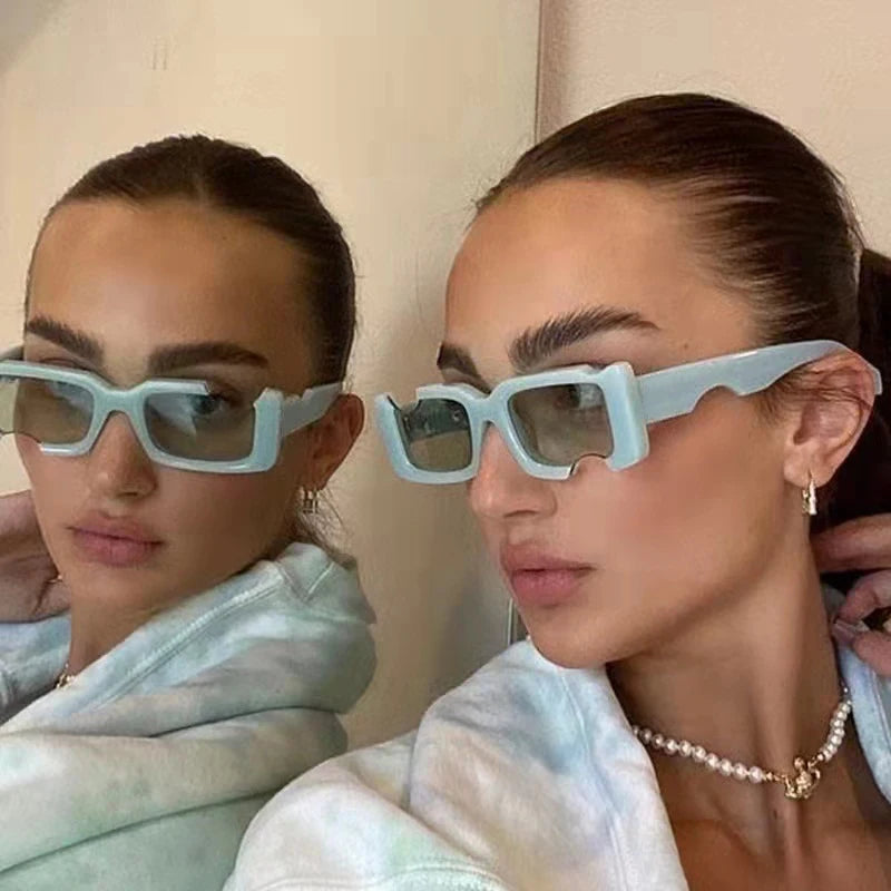 2022 Trendy Fashionable Style Notched Sunglasses Candy Color Bite Notch Hole Small Rectangle Sun Glasses for Women Ladies