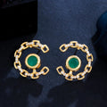 Chic Green Cubic Zirconia Pave Geometric Half Round Big Stud Earrings for Women Trendy 18k Gold Plated Jewelry Accessories