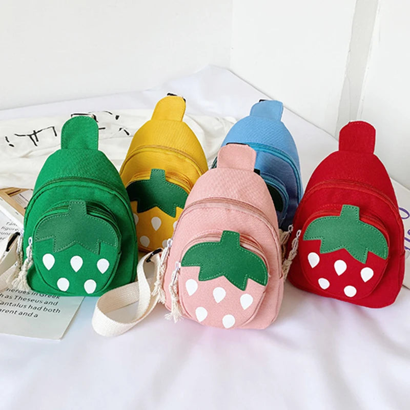 Fashion Children Cute Cartoon Canvas Shoulder Bag Summer Mini Customized Chest Sling Bag Strawberry Crossbody Waist Bag