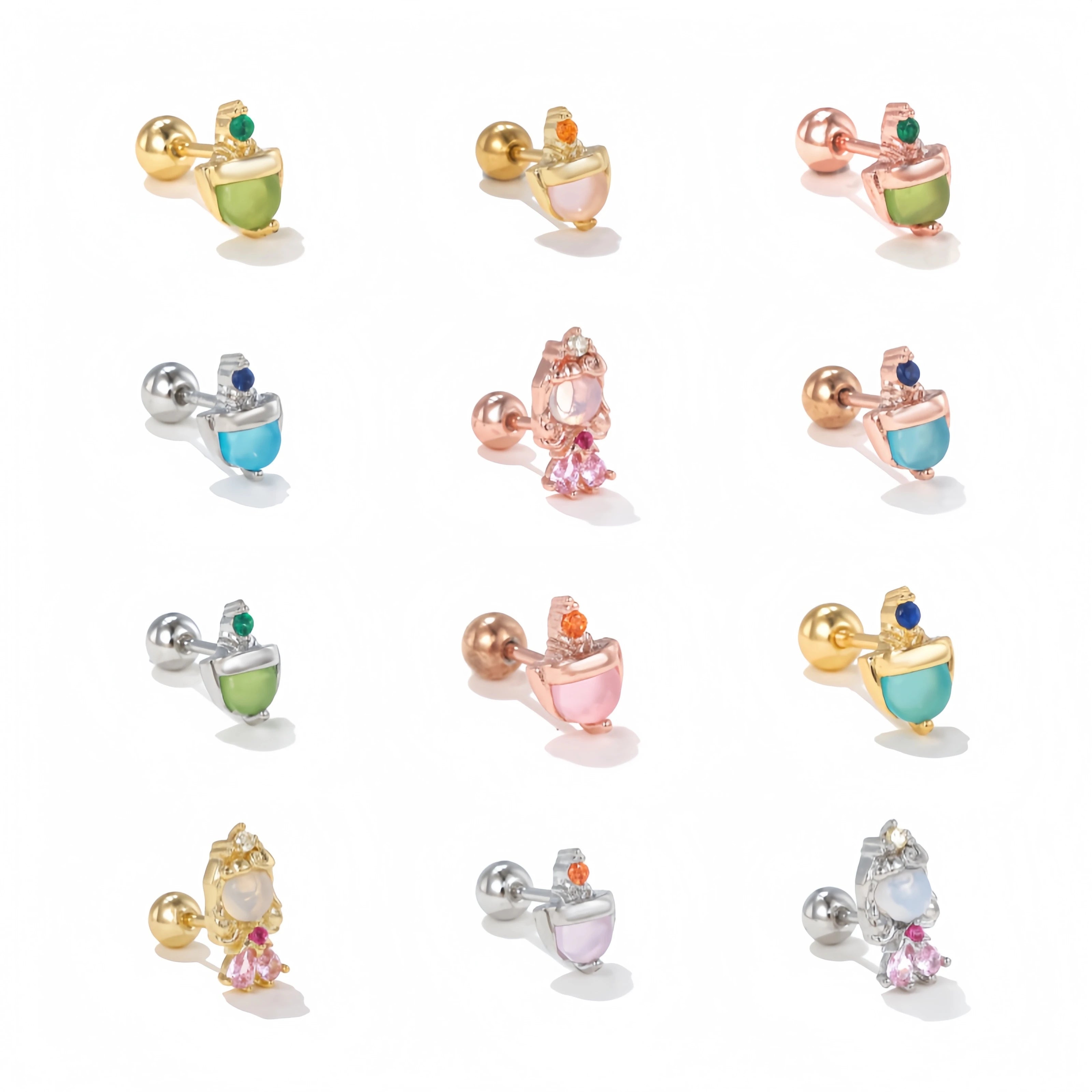 Color Zircon Cartoon Series Ear Bone Stud Female Spice Girl Ear Piercing Cochlear Stud Earrings Sleep Without Removing Earrings