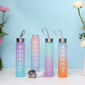 Leakproof Drinking Gym Time Marker Bottle Motivational Plastic Water Bottles Carry Strap for Fitness Outdoor Sports