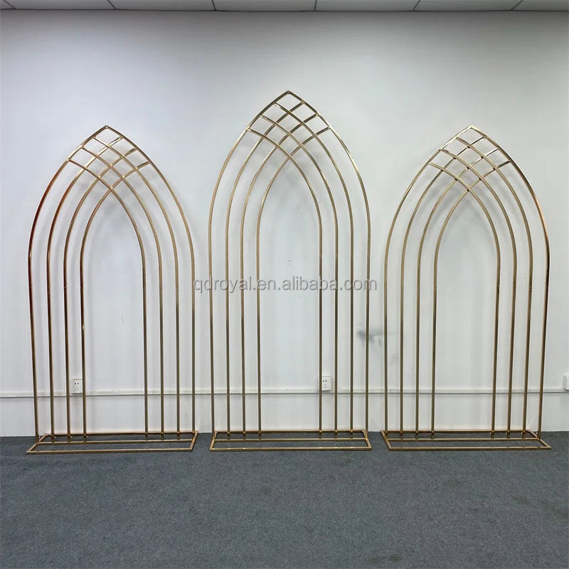 Set of 3 Shiny Gold Metal Arch Flower Backdrop Stands Wedding Decorative Centerpiece Iron Material Wedding Arch