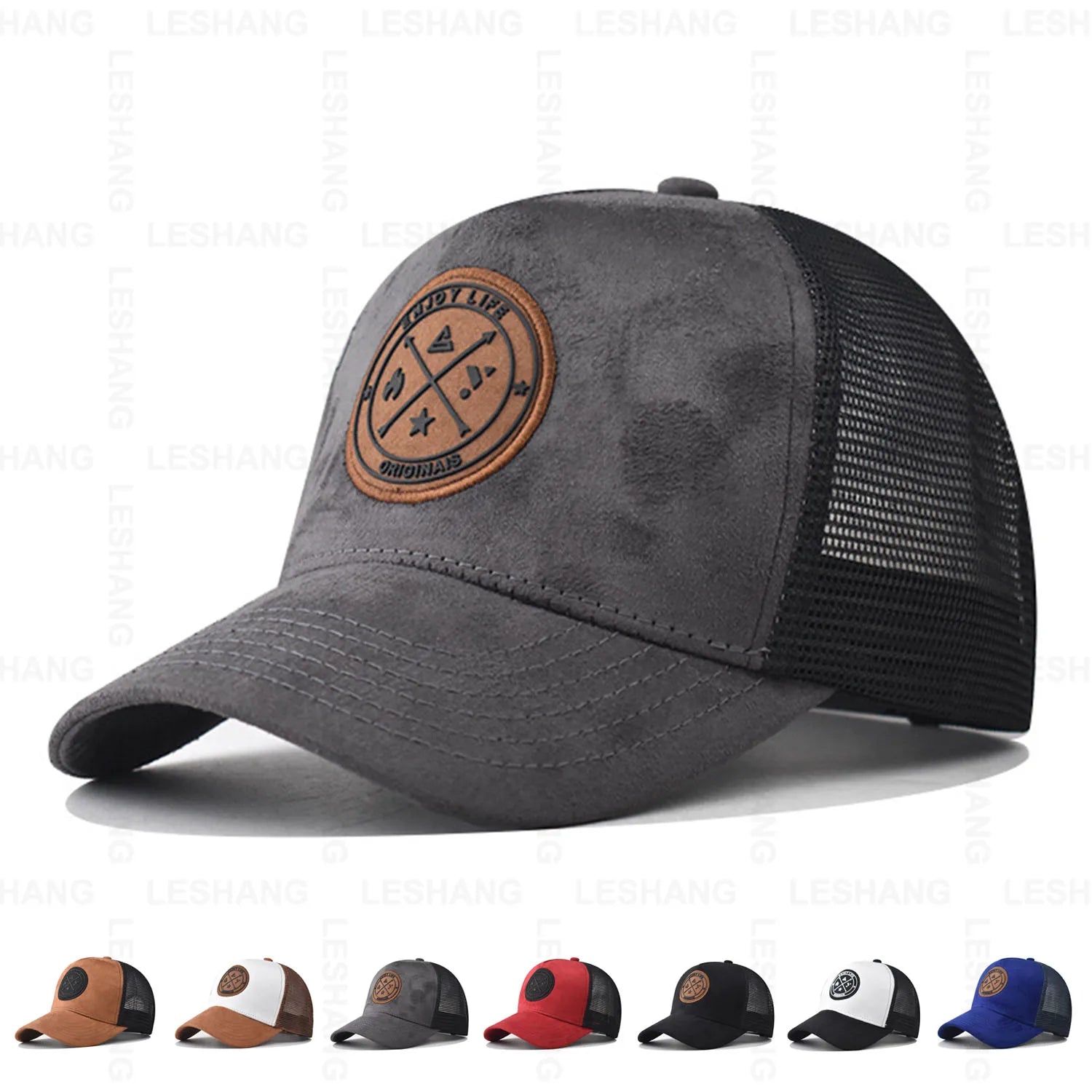 Hot Sale Suede 5 Panel Trucker Hats Custom Embroidery Logo Outdoor Sports Casual Unisex Cotton 2 Two Tone Trucker Mesh Cap
