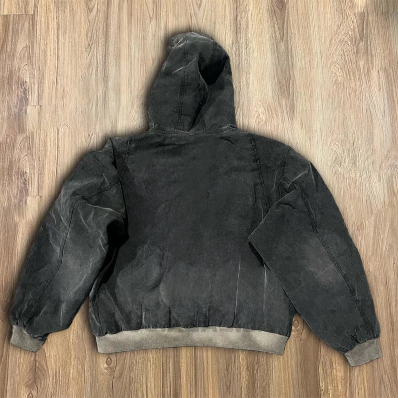 Custom Manufacturer Cropped Vintage Embroidery Heavyweight Acid Wash Zip up Hoodie Men
