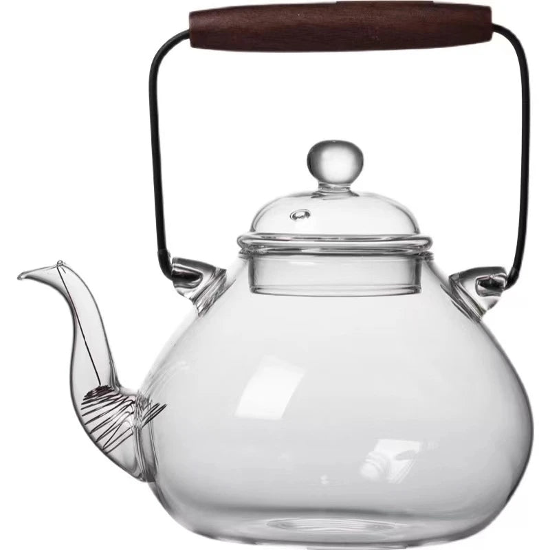Wholesale Vintage Luxury Old Fashioned Modern Water Separation Glass Tea Pot Wooden Handle for Restaurants