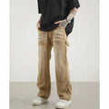 Custom Label Trousers for Men Drop Ship Boys Men Streetwear Stock Stacked  Khaki Flared Jeans Pants