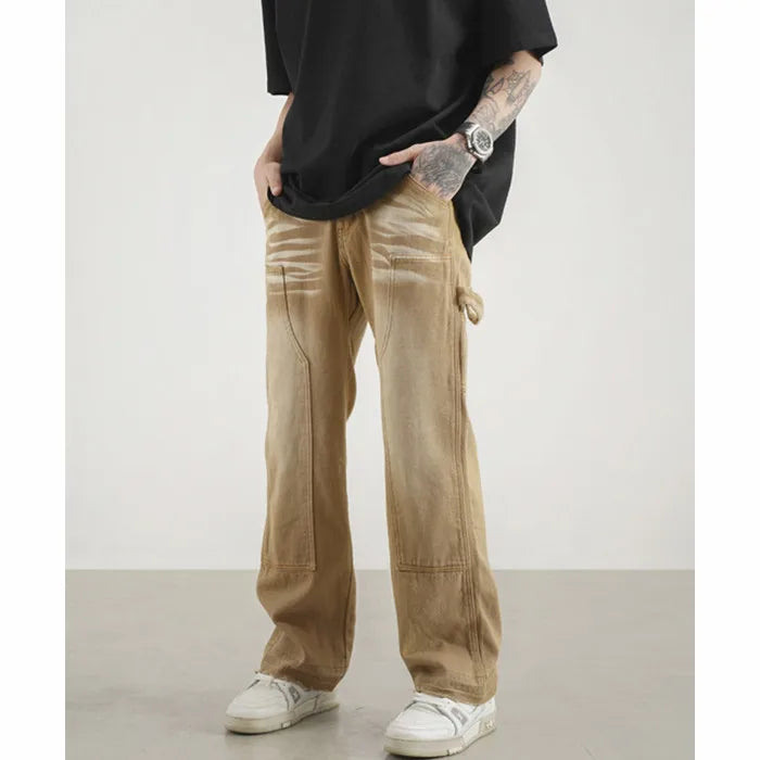 Custom Label Trousers for Men Drop Ship Boys Men Streetwear Stock Stacked  Khaki Flared Jeans Pants