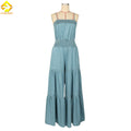 New Fall One Piece Wide Leg Jumpsuit Waist up Sleeveless Romper Wrapped Chest Denim Jumpsuits for Women