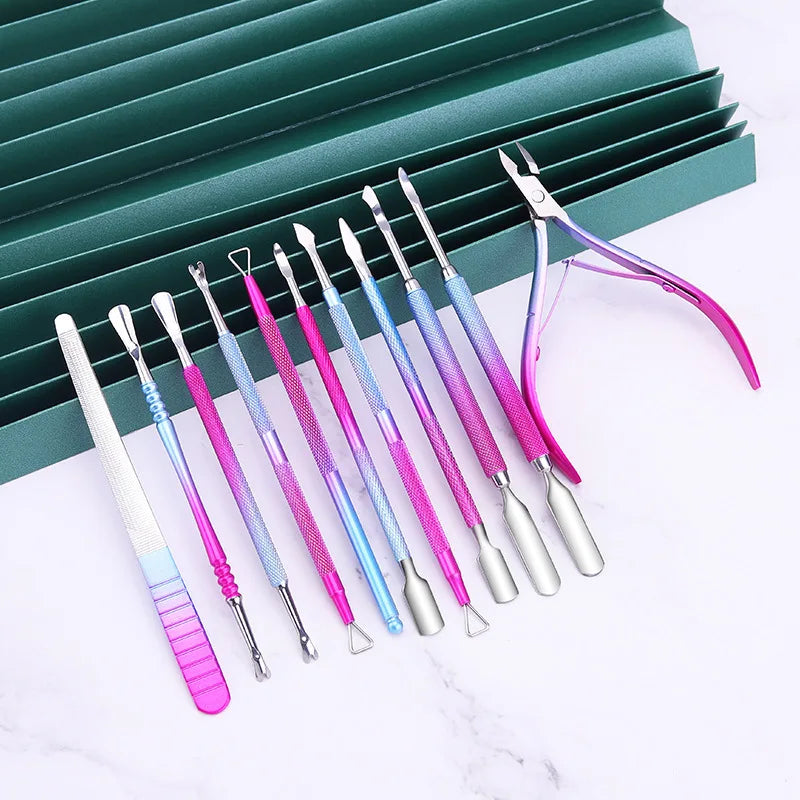 Professional Colorful Double-end Cuticle Remover Stainless Steel Skin Cuticle Nipper Manicure Nail Cuticle Pusher Tool Set