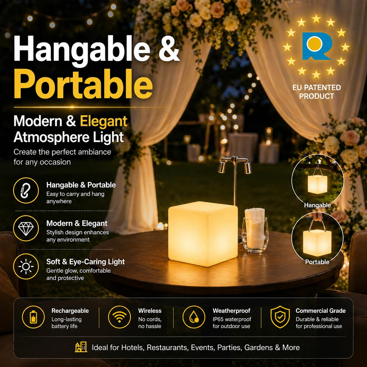 10cm RGB LED Cube Light PE Plastic IP65 Waterproof Rechargeable Mood Lamp Remote Control for Events Hotels Roads Outdoor Decor