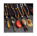 Wholesale Vintage Bodhi Pendant Necklace Religion Tribal Wood Beads Jewelry Handmade Long Beaded Necklace