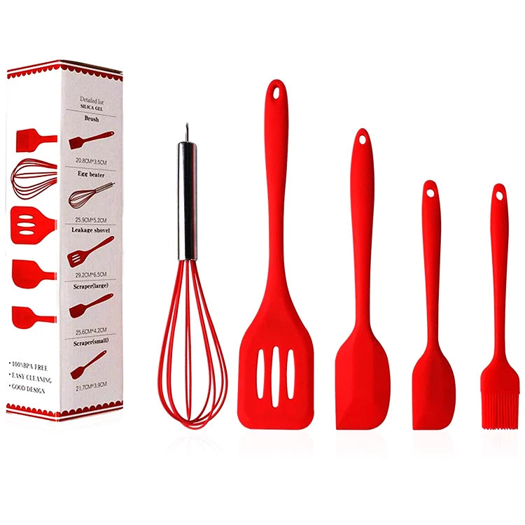 Wholesale 5pcs Heat Resistant Silicone Spatula Set Non Stick Large and Small Spatulas Whisk Basting Brush  for Kitchen Use