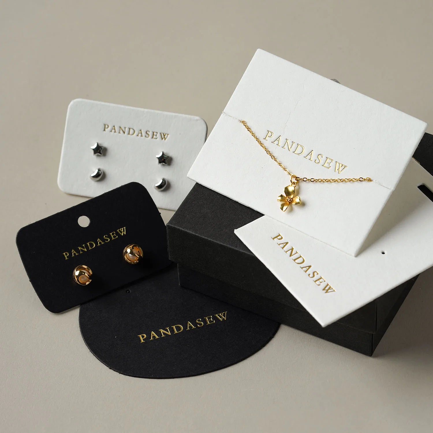 PandaSew Custom Logo Jewelry Cards for Necklace Earring Holder Punch Packaging Display Paper Cards