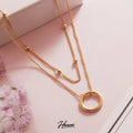 HOVANCI Simple Double Layered 14K Gold Circle Pendant Necklace Stainless Steel Jewelry with Link Chain Trendy Style for Weddings