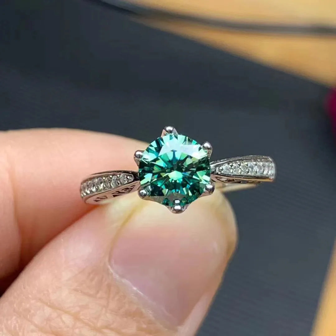 Wholesale 1Carat Green Moissanite Ring 925 Sterling Silver Vintage Style Waterproof Certified Classic CMA