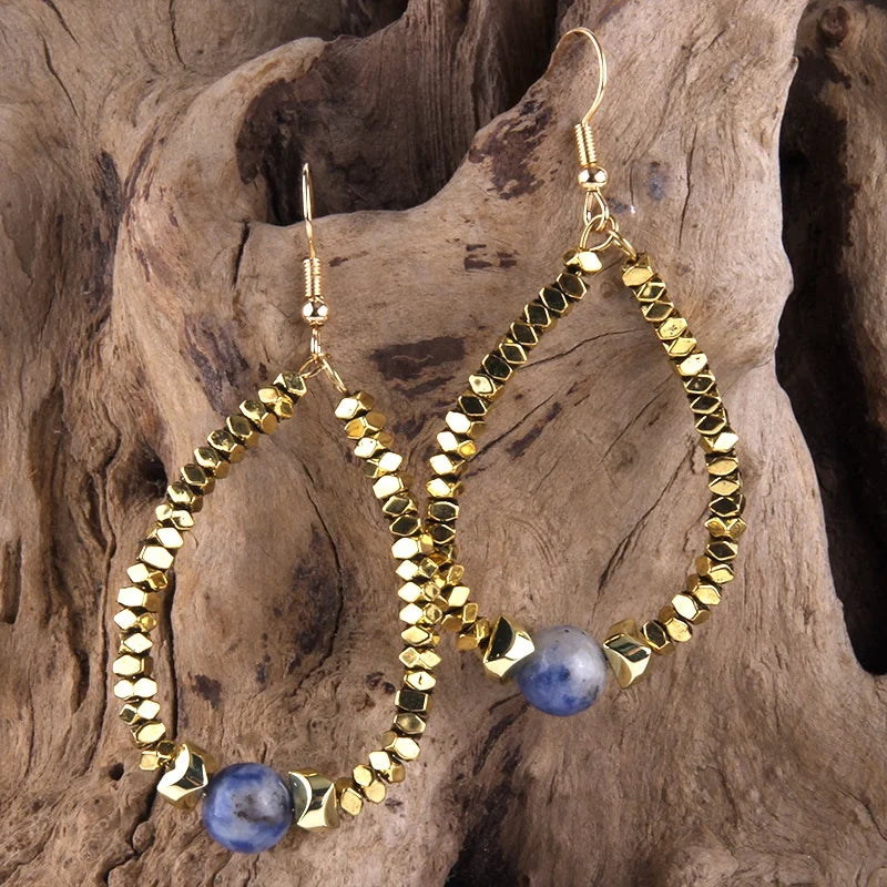 Beautiful Boho Women Jewelry Natural Gemstone Small Golden Magnetite Earring Drop Hematite White Howite Earrings